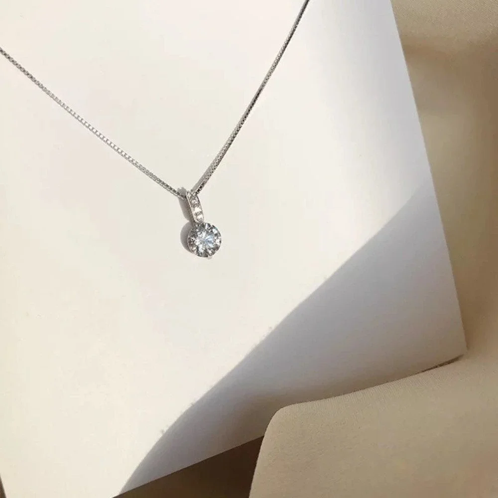 Faux Diamond Pendant Bridesmaid Necklace Silver Tone 16in Chain Handmade